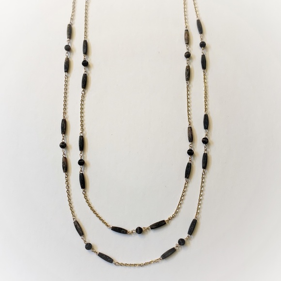 VTG Deco Style Gold Wash Sterling Black Bead Double Strand Necklace - Picture 3 of 15